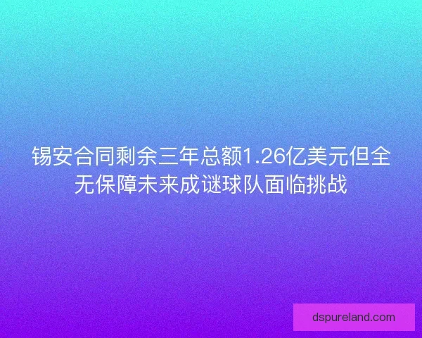 锡安合同剩余三年总额1.26亿美元但全无保障未来成谜球队面临挑战