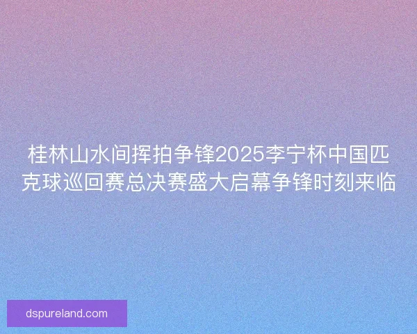 桂林山水间挥拍争锋2025李宁杯中国匹克球巡回赛总决赛盛大启幕争锋时刻来临